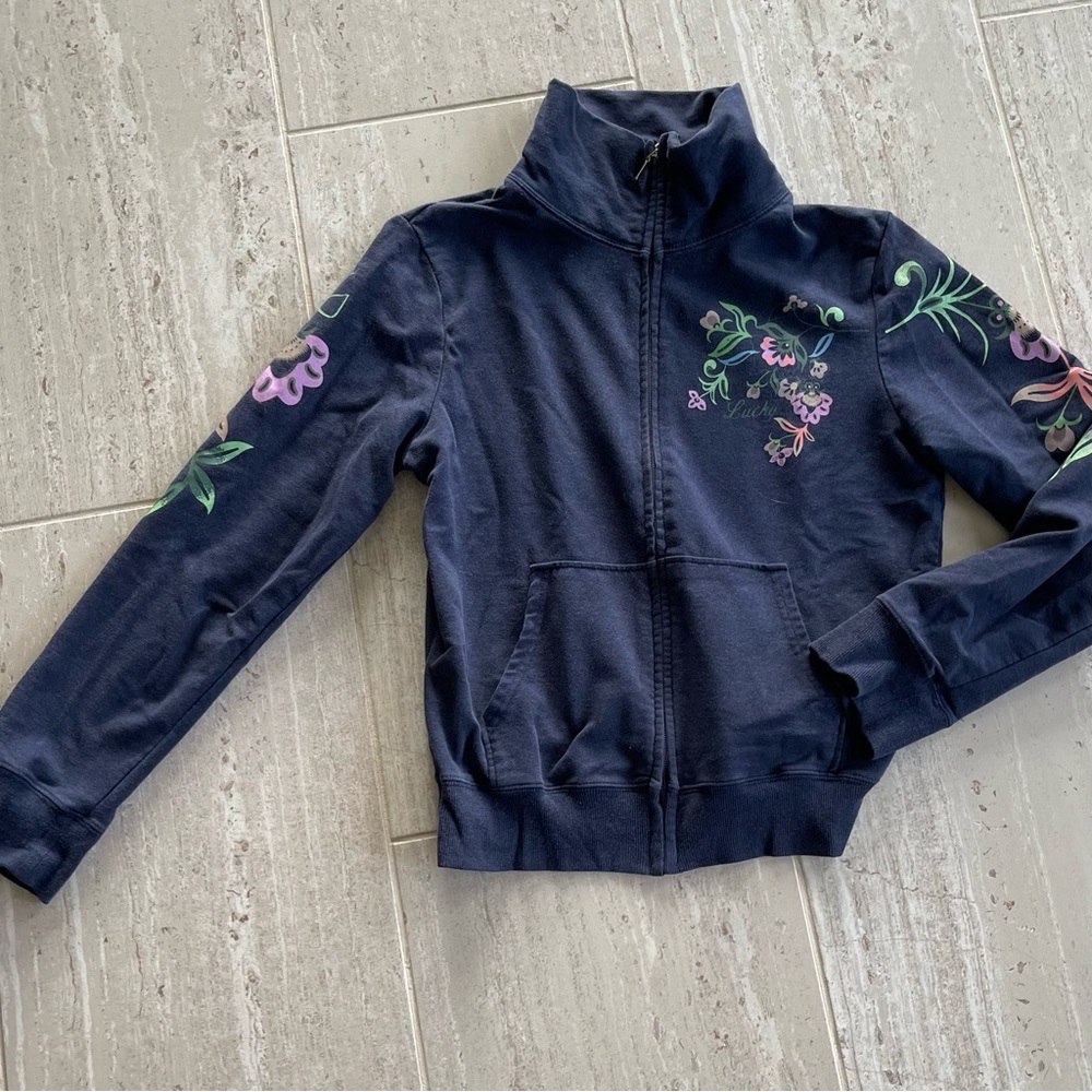 Floral screen printed Lucky Navy Sweatshirt